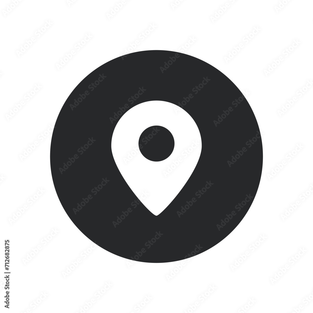 White geolocation icon on black round background, flat, web, vector White geolocation icon on black round background, flat, web, vector