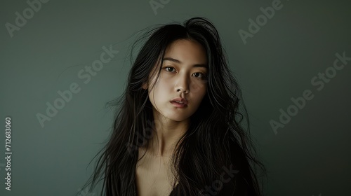 Asian beauty woman, portrait of a young girl who attract attention, skin and body care photo