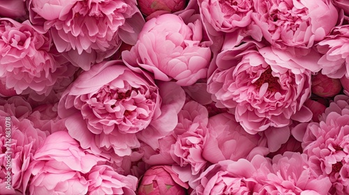 seamless background  charming background of pink peonies or peony roses  ideal for use as a background or texture  when viewed from above  top view