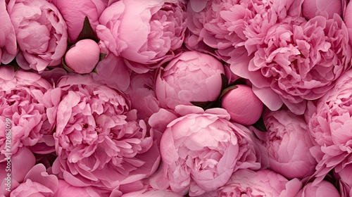 seamless background, charming background of pink peonies or peony roses, ideal for use as a background or texture, when viewed from above, top view