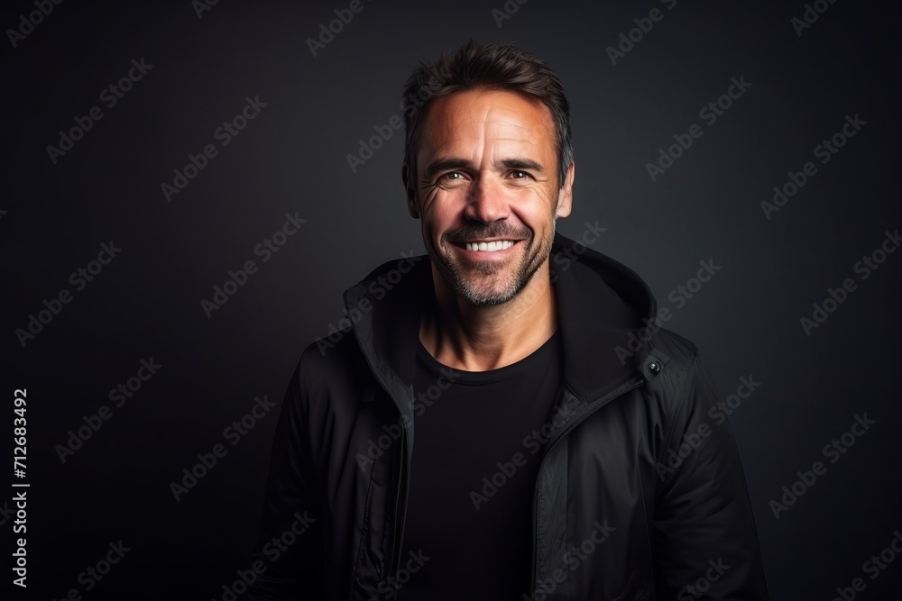 Portrait of a handsome man in a black jacket on a dark background