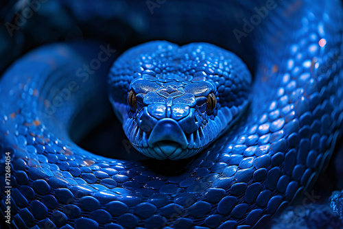 Blue viper snake closeup face, viper snake, blue insularis, Trimeresurus Insularis, animal closeup photo