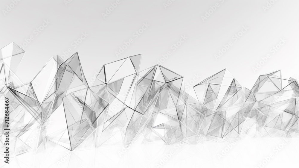 White polygonal shape in studio 3D render wireframe AI Generated pictures - obrazy, fototapety, plakaty 