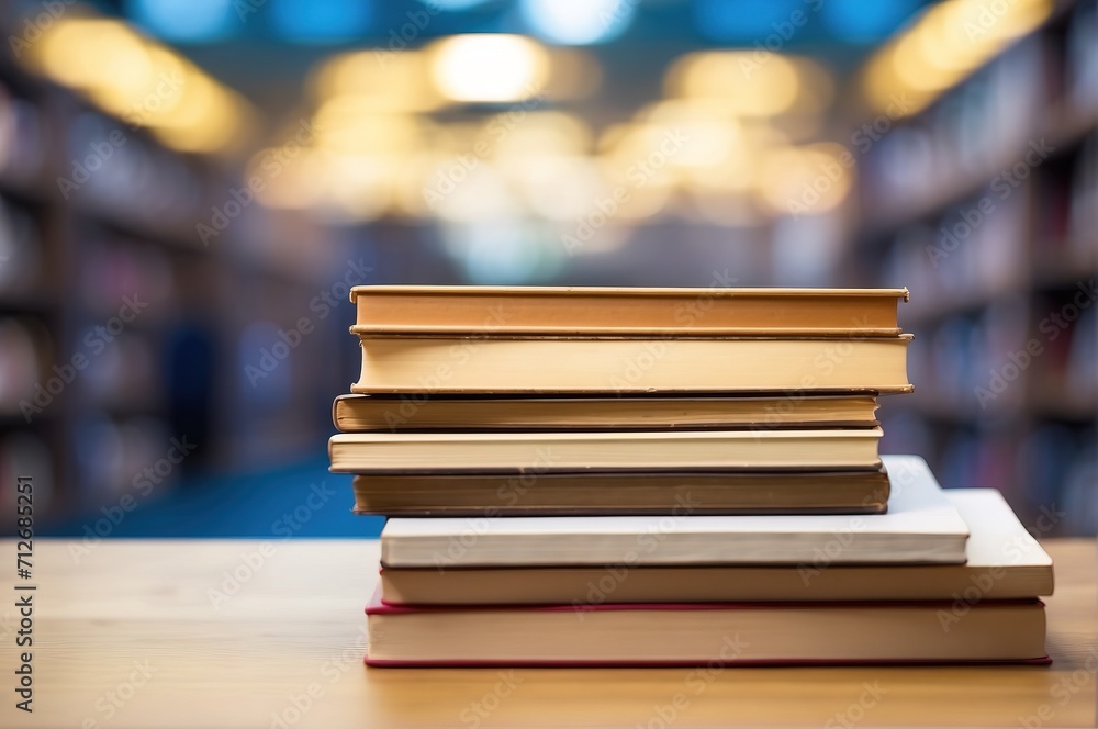 Stack of book on library background Stack of book on library background