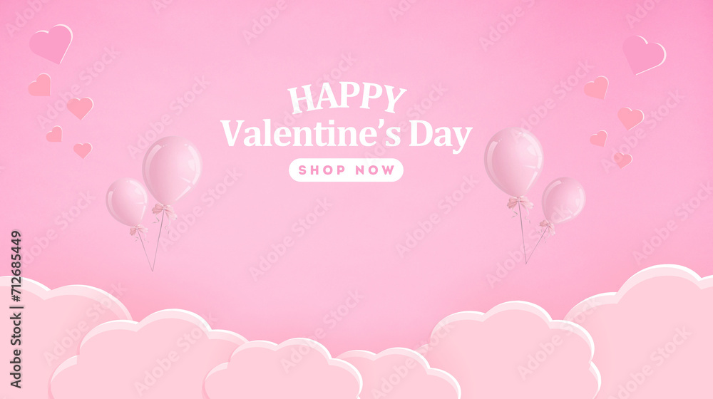 Valentine Day, advertisement background, space for products, heart balloon, red and pink rose