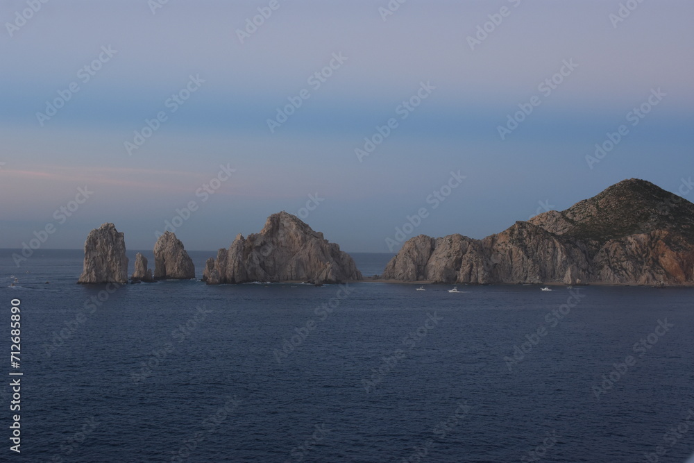 The Arch of Cabo San Lucas, Mexico, sunrise, view from cruise ship The Arch of Cabo San Lucas, Mexico, sunrise, view from cruise ship