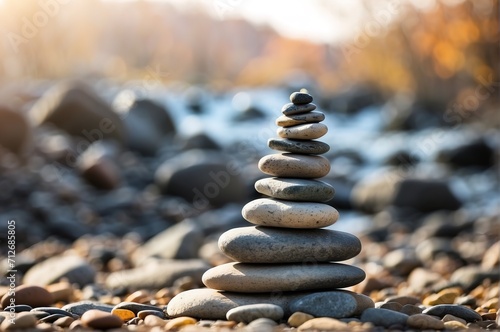 Stack of pebbles or stones on outdoor background