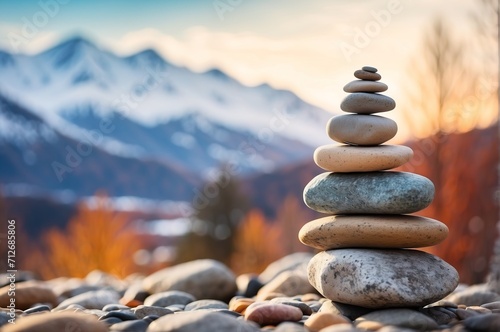 Stack of pebbles or stones on outdoor background