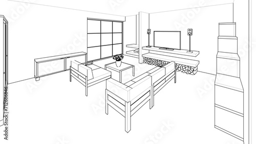 sketch of the house 3D illustration