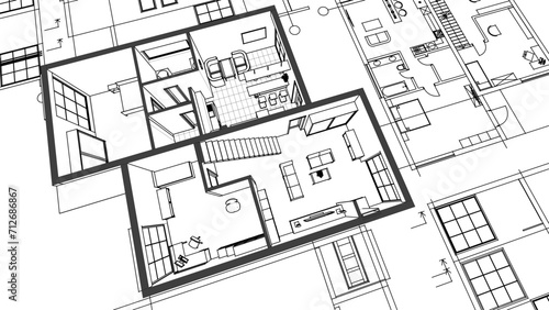 sketch of the house 3D illustration