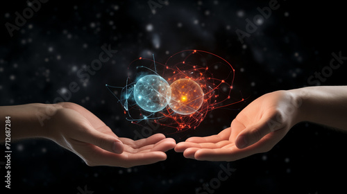 hand holding atom