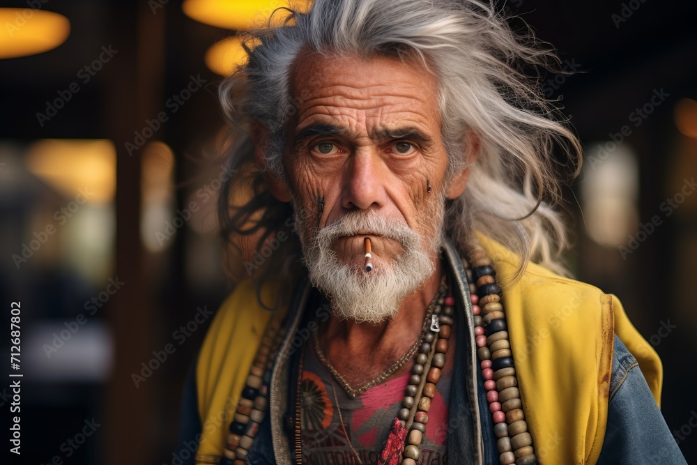 Portrait of an old Indian man smoking a cigarette in the street. Portrait of an old Indian man smoking a cigarette in the street.