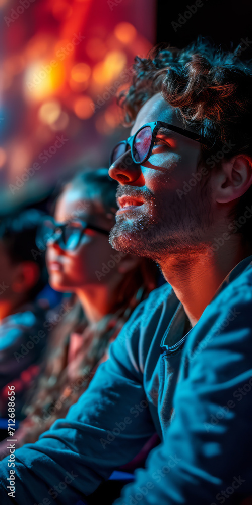 Familie sitzt zusammen und schaut sich einen Film im Kino an Familie sitzt zusammen und schaut sich einen Film im Kino an