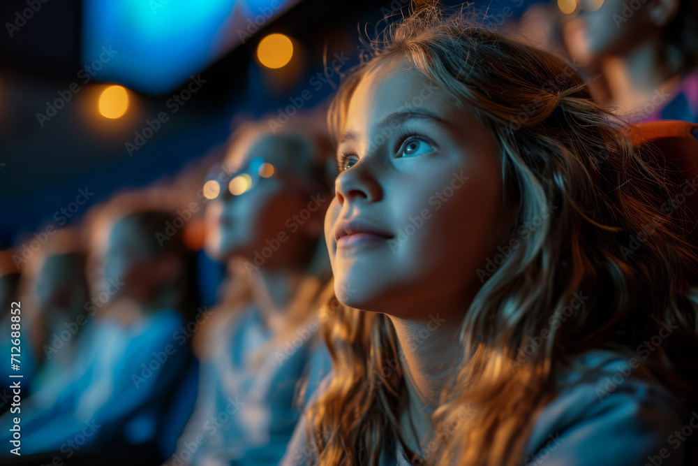 Familie sitzt zusammen und schaut sich einen Film im Kino an Familie sitzt zusammen und schaut sich einen Film im Kino an