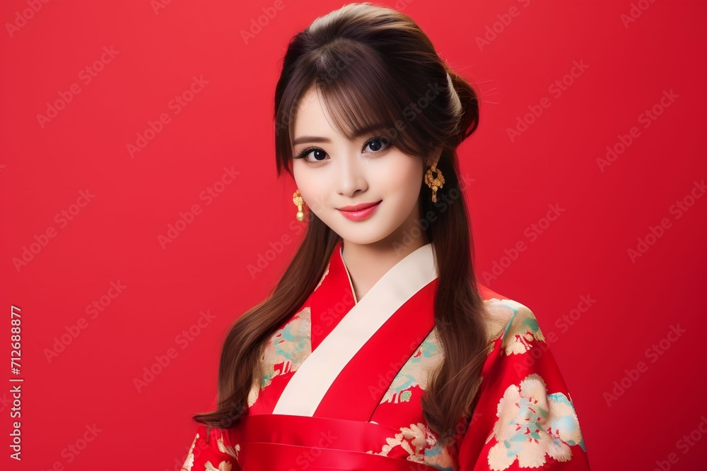 Beautiful young japanesse Asian woman wearing traditional kimono dress Beautiful young japanesse Asian woman wearing traditional kimono dress