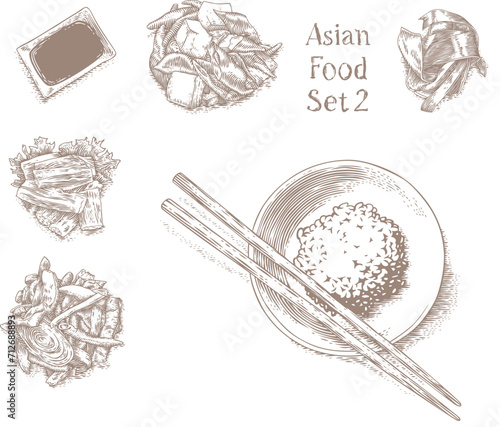 Drawing of lot of asian food 2