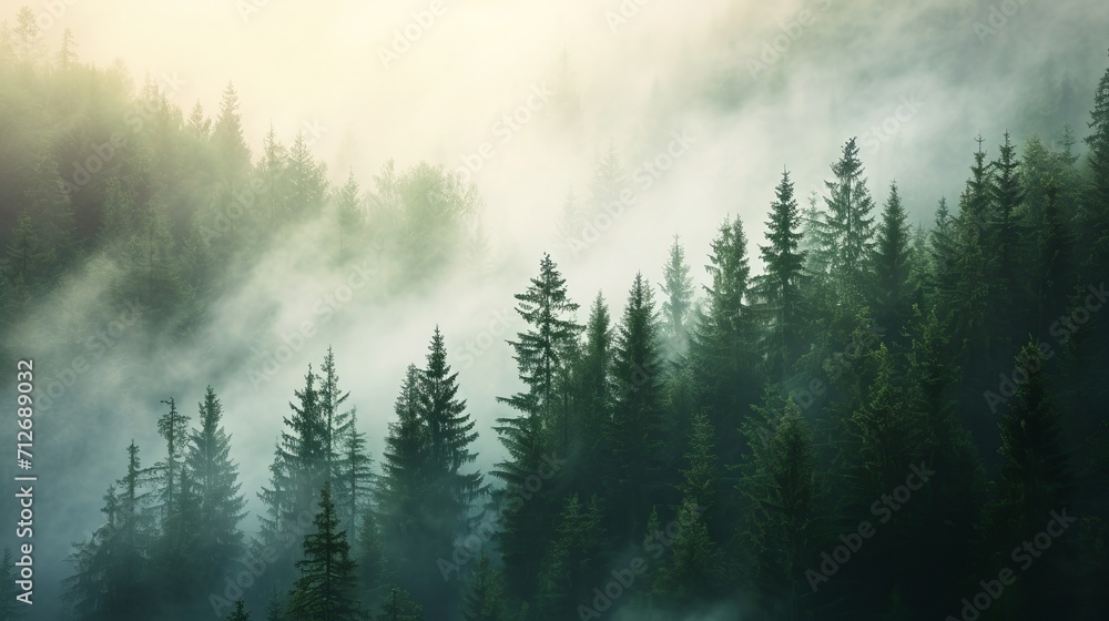 Misty Woodlands, A Dense Forest Enveloped in