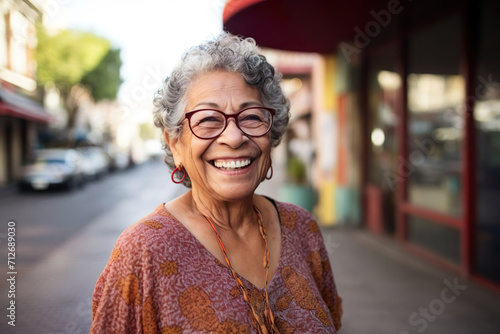 Candid happy woman of mature senior age, 60s. Smiling friendly female portrait photo