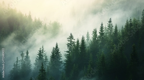 Misty Woodlands, A Dense Forest Enveloped in