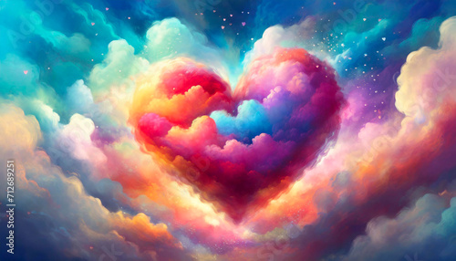 Beautiful colorful Valentine day heart in the clouds as abstract background