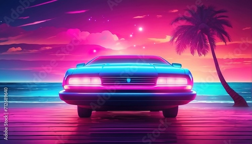 Aesthetic car synthwave retrowave wallpaper with a cool and vibrant neon design © WrongWay