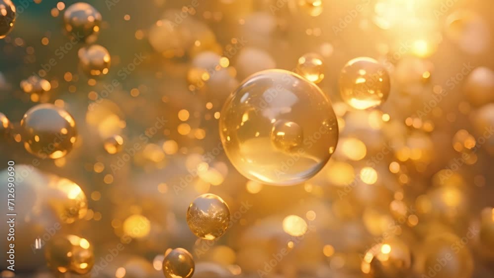 3D animation Cosmetic serum cells. Skin serum. cosmetics many atoms floating in droplets. Design of collagen bubbles. Design for a moisturizing cream and serum. Concept of vitamins for beauty and heal