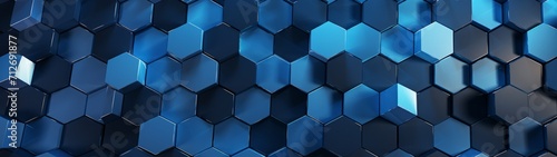 3D hexagonal pattern with varying shades of blue highlights. Ideal for tech or futuristic backgrounds, banner
