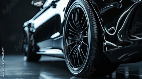 Close up car alloy wheel. side black car background      © Emil