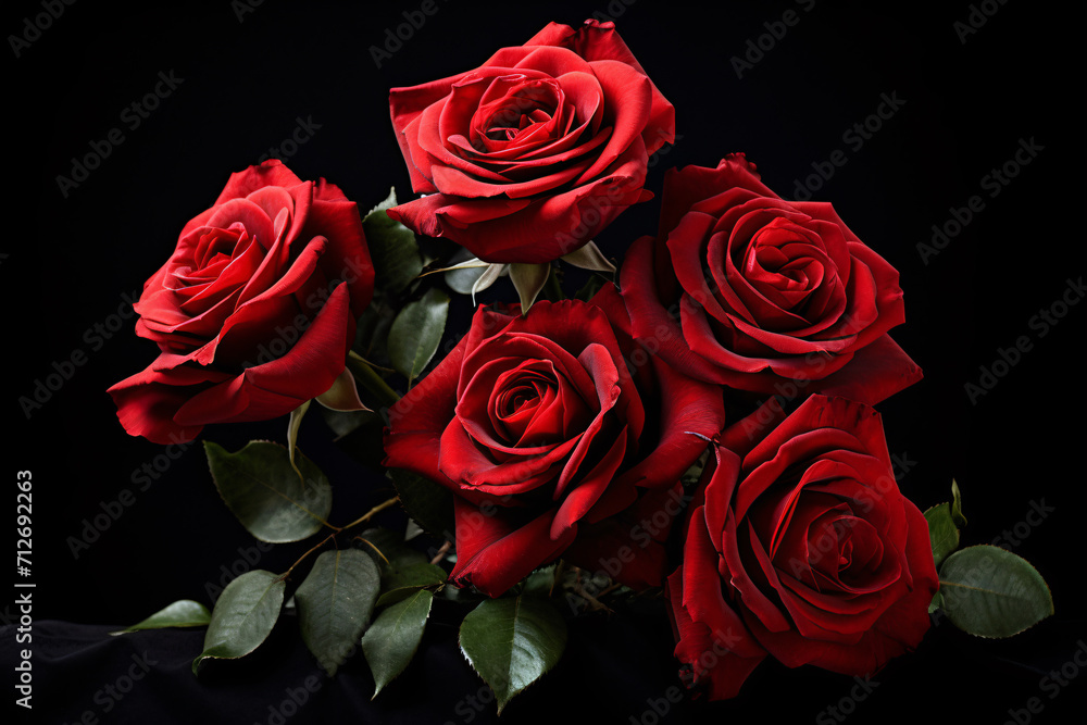 Red beautiful roses on black background 