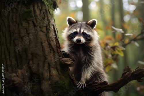 raccoon, wild raccoon, wild animal, beautiful photo of a wild raccoon in the forrest