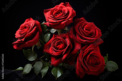 Red beautiful roses on black background 