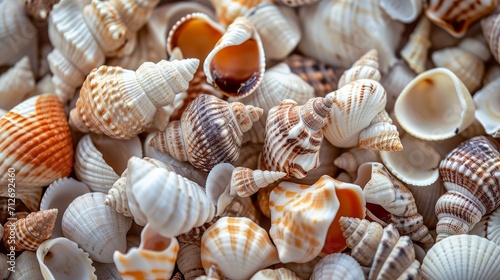 Close up of a pile of seashells 