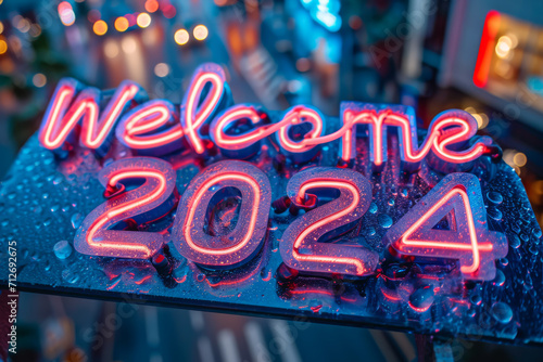 „Willkommen 2024“ in Neonröhre