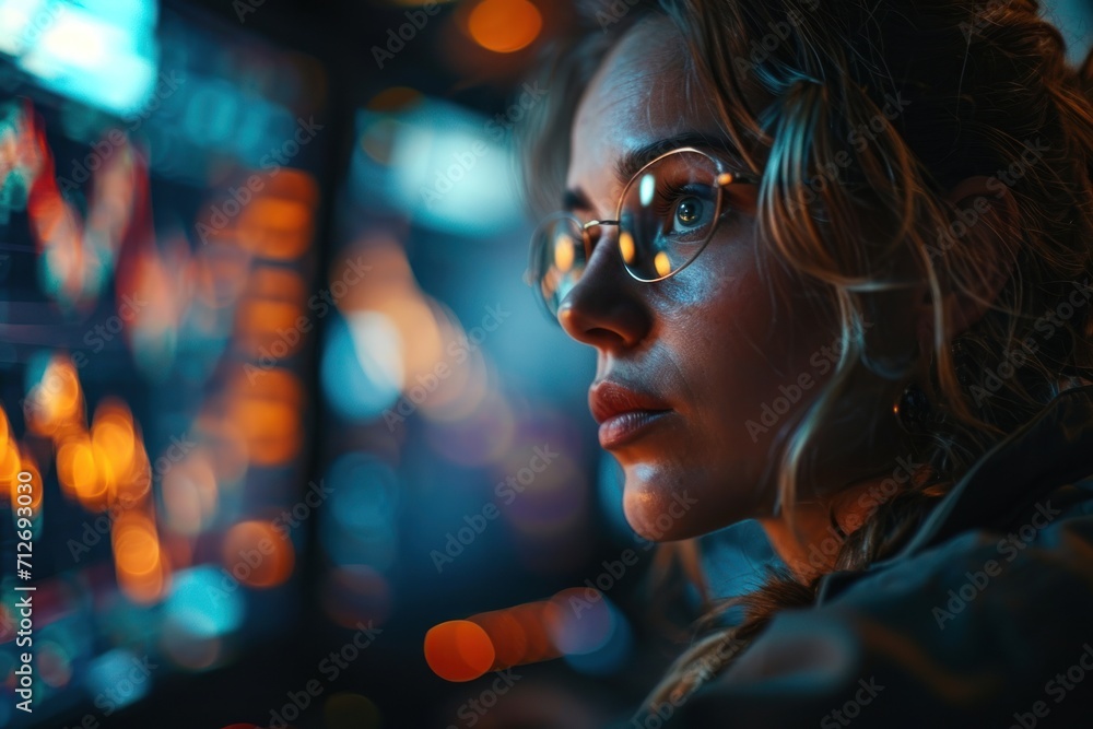 Focused stock exchange trader communicates with clients and diligently works on the computer Focused stock exchange trader communicates with clients and diligently works on the computer