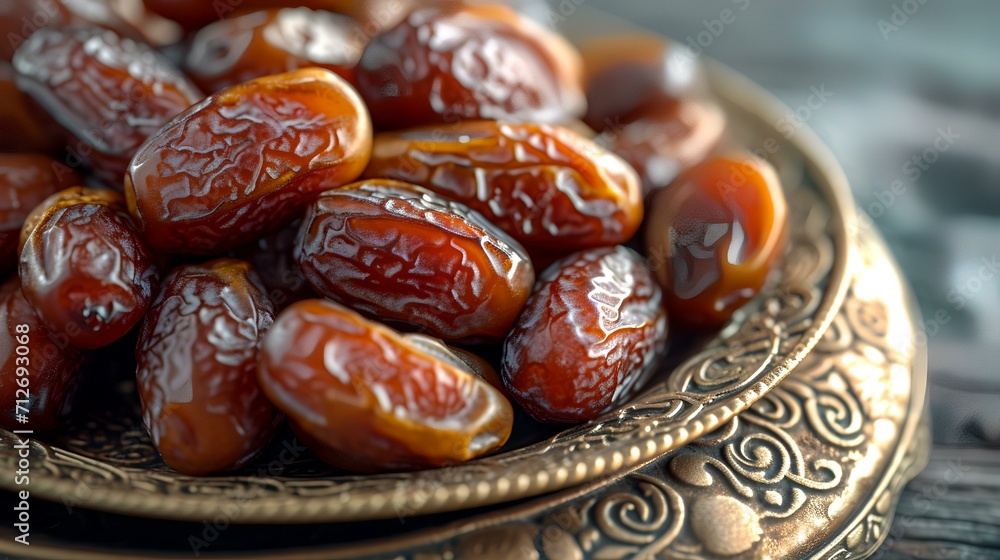 Dates fruits in a bowl on a wooden table, closeup Dates fruits in a bowl on a wooden table, closeup