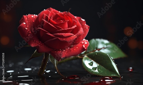 A red rose flower covered in racemes on a dark background