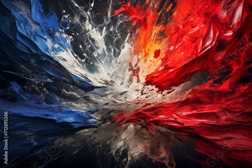 An Abstract of Red, White and Blue Paint , Splashing Against Each Other, on a Black Background