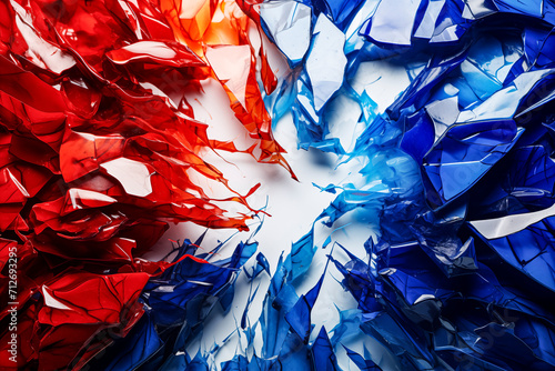 An Abstract of Red, White and Blue Paint , Splashing Against Each Other, on a White Background