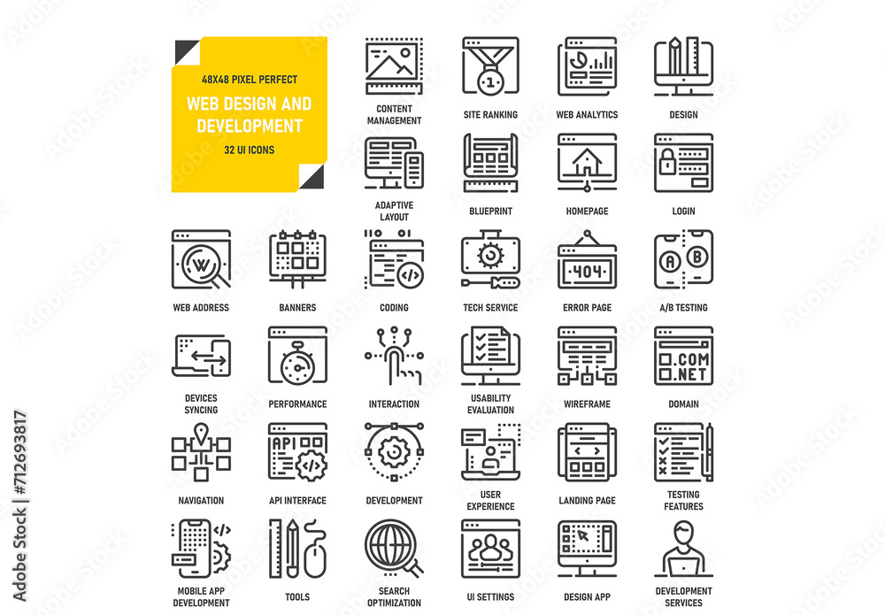 Vector set of marketing and advertising flat line web icons. Each icon ...