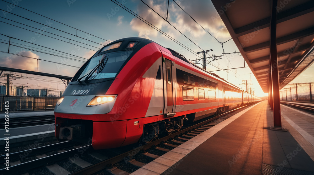 Naklejka premium High speed passenger train, AI Generative.