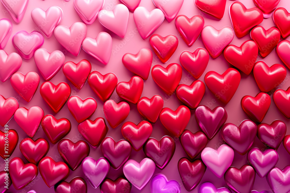 Create a pattern of hearts with a gradient of red and pink colors.