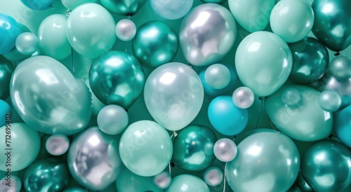 a background full of green and blue balloons © olegganko