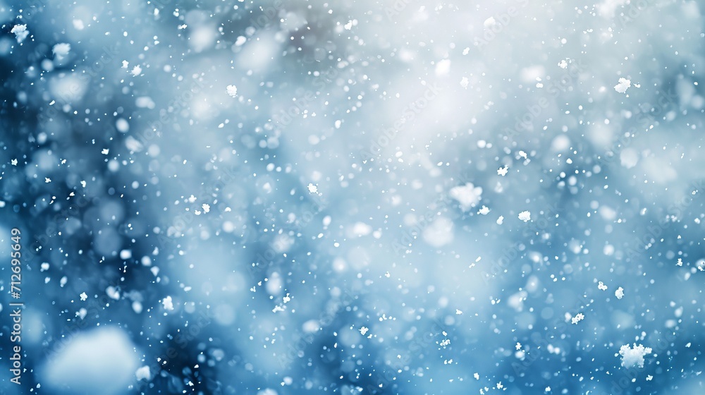 Scattered scenes in the snow in the background.snow falling in the snow,Snowfall in Blue and White     