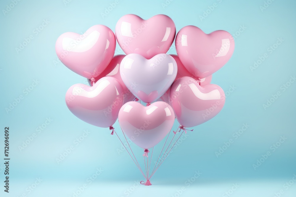 Pink 3d balloons with anniversary and birthday festive decoration on white Background