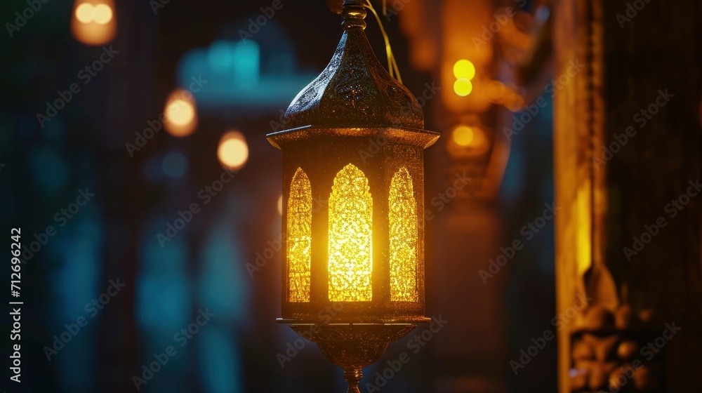 a traditional arabian lantern lit by candle light is on fire in front of the sun