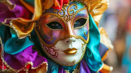 Venetian female mask in vibrant colors. Festival and entertainment concept      © Emil