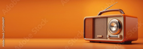 horizontal banner, World Amateur Radio Day, retro radio, music recorder, nostalgia and memories, orange background photo