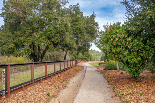 Park trail and houses in the city of Scotts Valley CA.