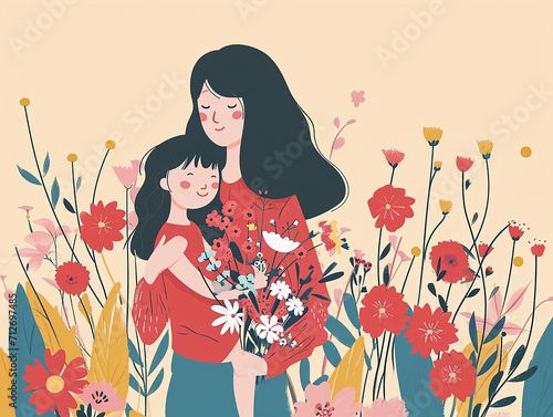 Mother s Day Theme Illustration with Heartfelt Symbols and Warm Colors