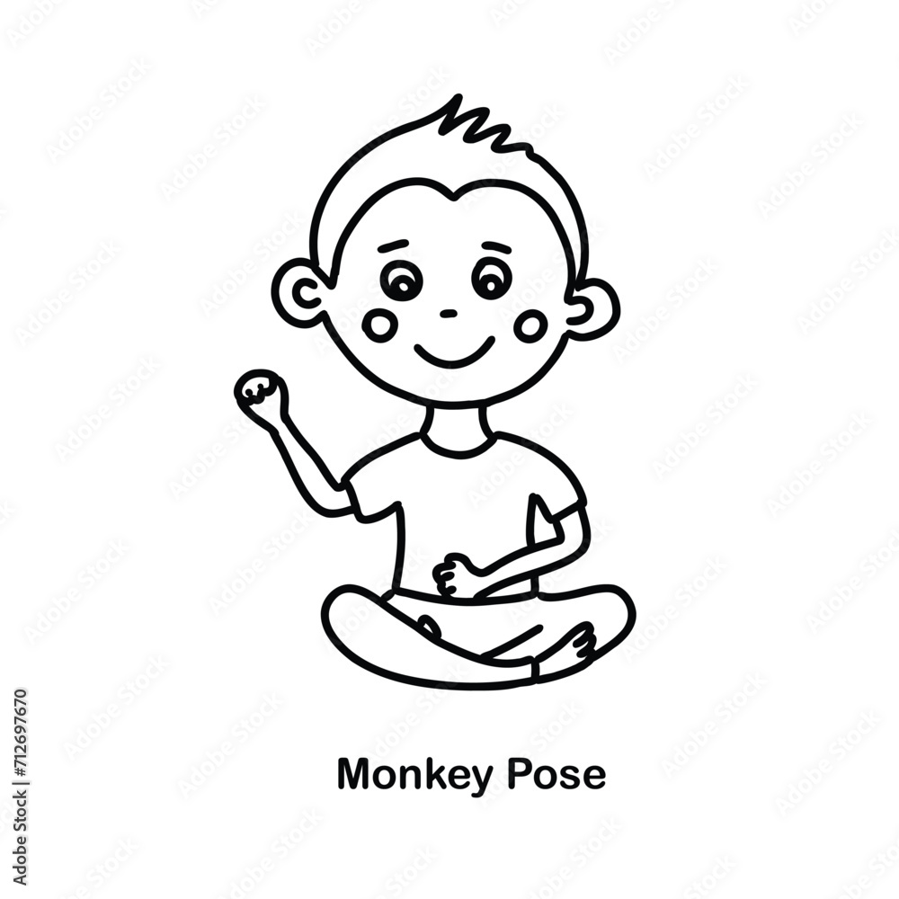 Kids yoga monkey pose. Vector cartoon illustration. Kids yoga monkey pose. Vector cartoon illustration.